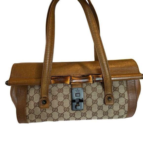 Gucci bamboo gg canvas and leather bag - Picture 6 of 16